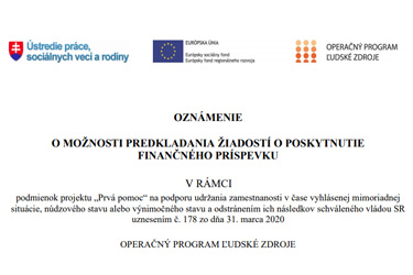Oznámenie o možnosti predkladania žiadostí o poskytnutie finančného príspevku oznamenie prispevky